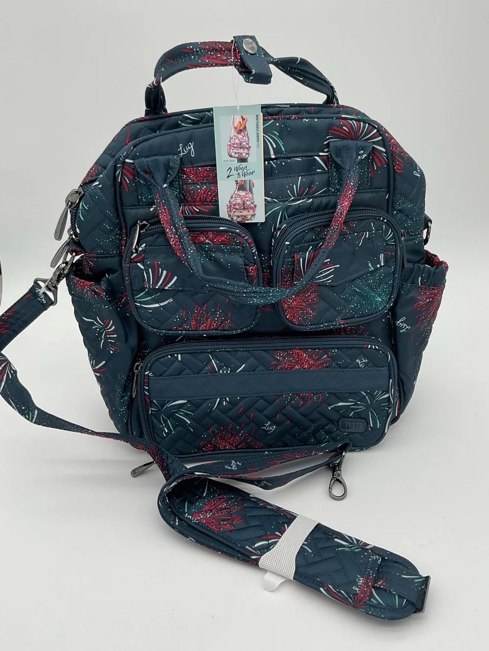 NWT lug Mini Puddle Jumper Firework Navy Quilted Convertible Tote